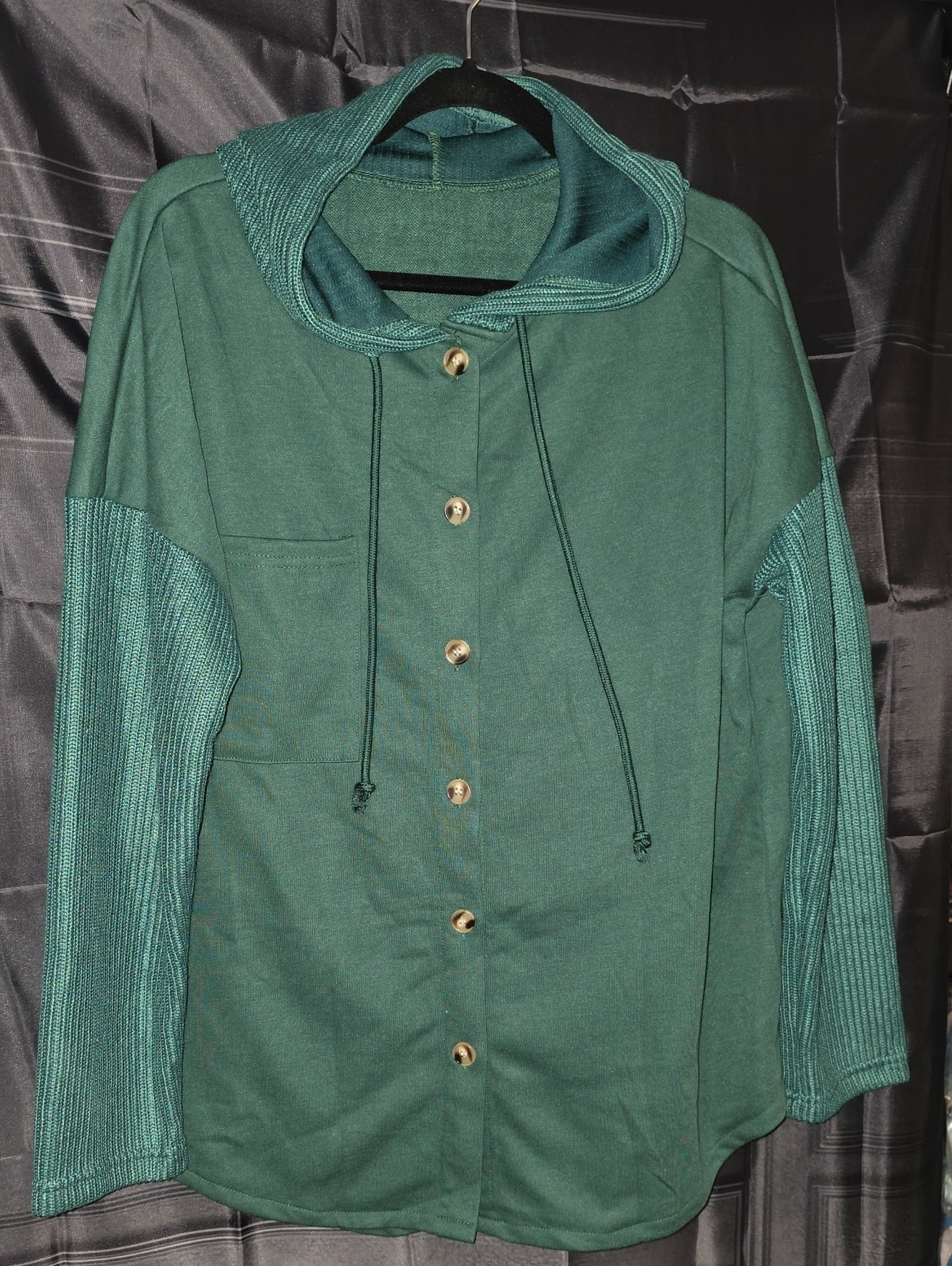 Green Oversized Button-Up Hoodie Jacket